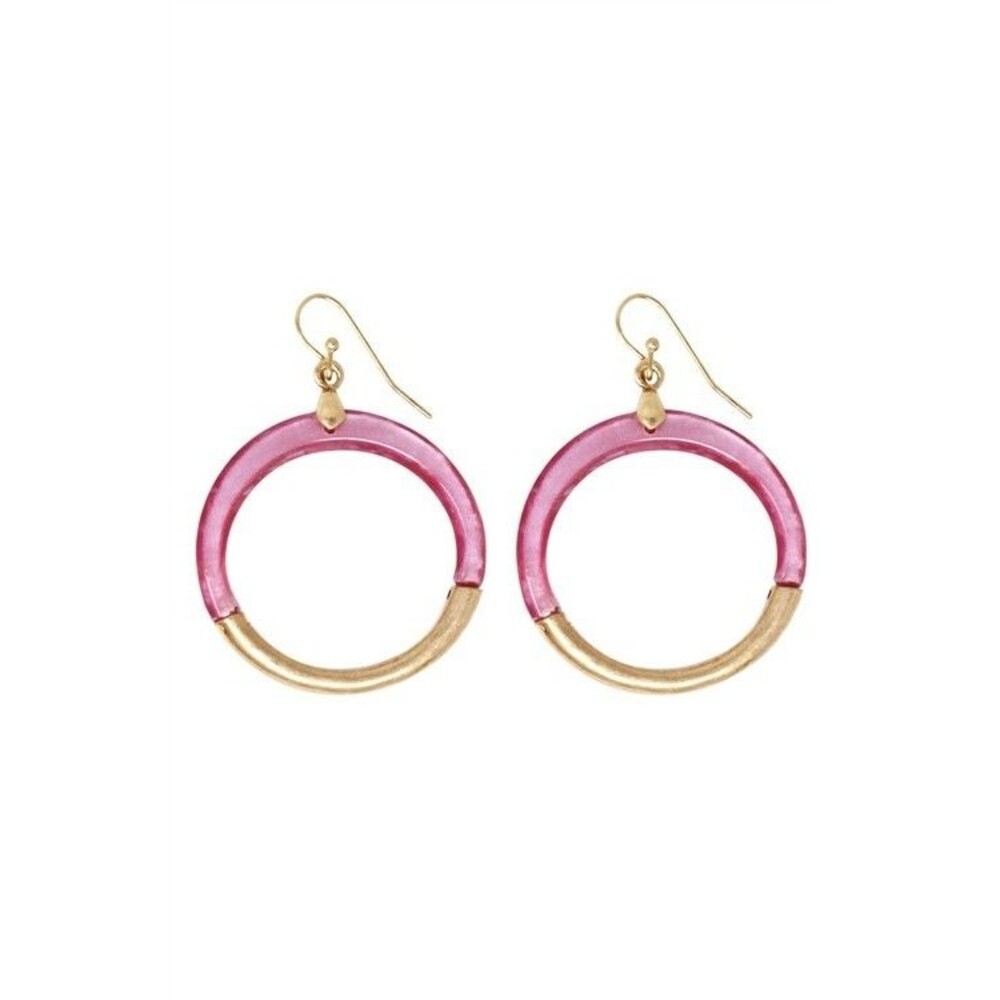 POMINA BEAUTIFUL  Boho Pink Colorblock Cast Resin Combo-Hoop Dangle  Earrings